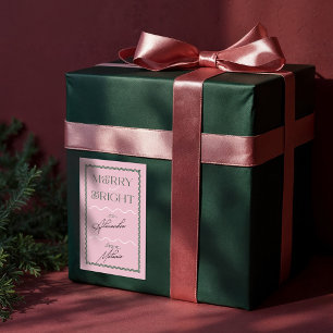 Merry & Bright Modern Pink Retro Wavy To & From Sticker