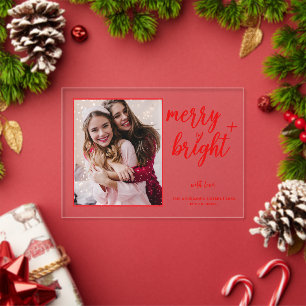 Merry Bright Modern Red Photo Christmas Acrylic Invitations