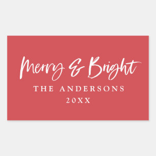 Merry & Bright modern script text christmas Sticker