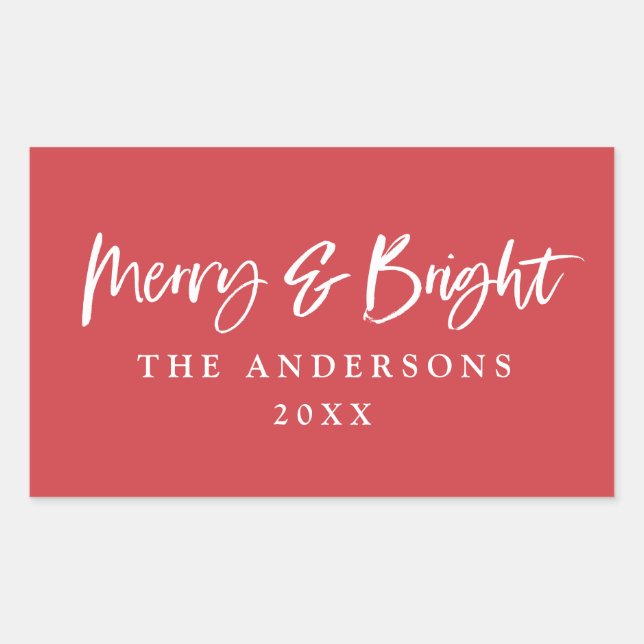 Merry & Bright modern script text christmas Sticker (Front)