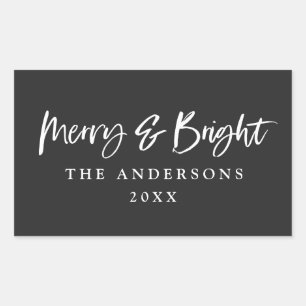 Merry & Bright modern script text christmas Sticker