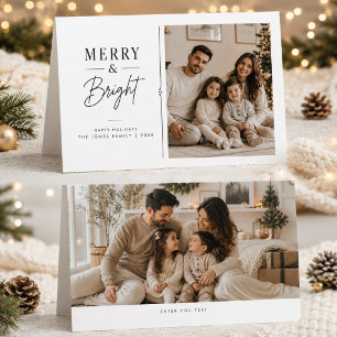 Merry & Bright Modern Two Photo Christmas Holiday Card