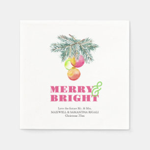 Merry & Bright Modern Watercolor Engagement Party Napkin