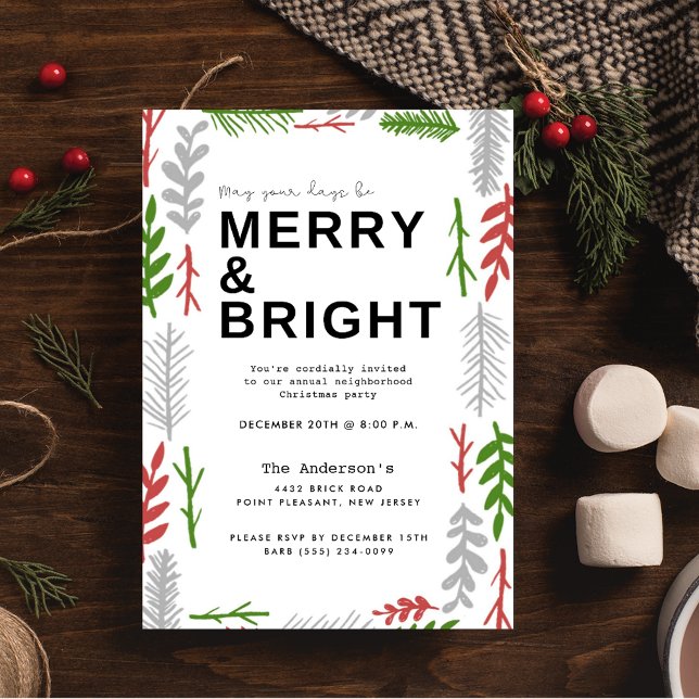 Merry Bright Neighbourhood Christmas Party  Invitation (Merry Bright Neighborhood Christmas Party Invitation)