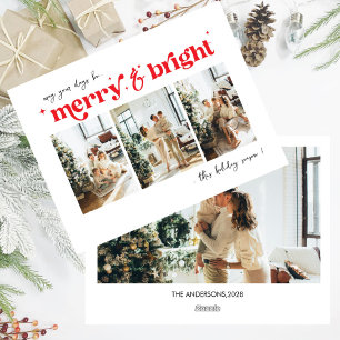 Merry & Bright Neutral Christmas photo Holiday Card
