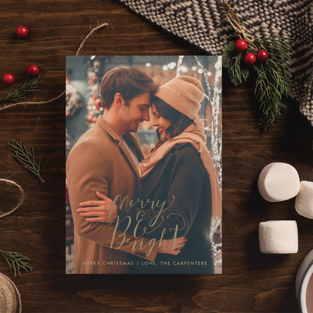 Merry Bright Newlywed Couple Photo Christmas Holiday Card (Creator Uploaded)