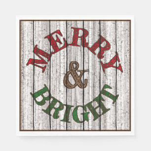 Merry & Bright On Weathered Wooden Planks Pattern Napkin
