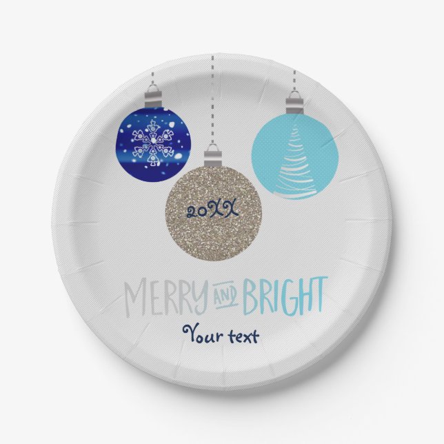 Merry & Bright Ornaments Holiday Christmas Plates (Front)