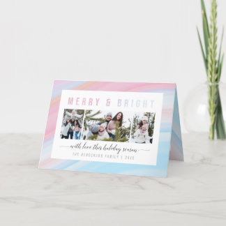 Merry & Bright Pastel Christmas 3 Photo Collage Holiday Card