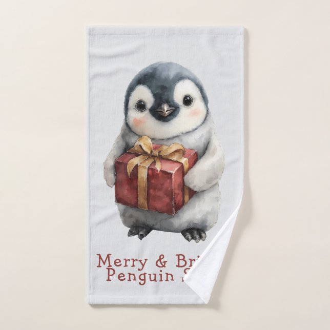 Merry & Bright Penguin Christmas Bath Towel Set (Hand Towel)