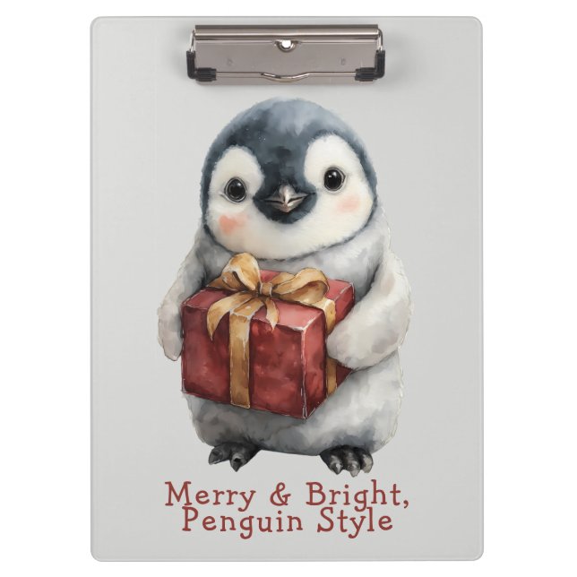 Merry & Bright Penguin Christmas Clipboard (Front)