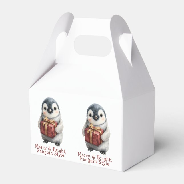 Merry & Bright Penguin Christmas Favor Box (Front Side)