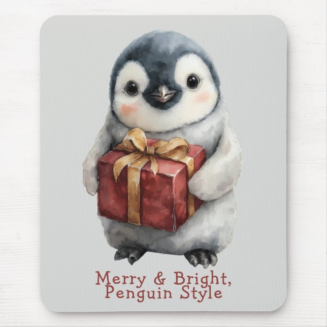 Merry & Bright Penguin Christmas Mouse Pad (Front)