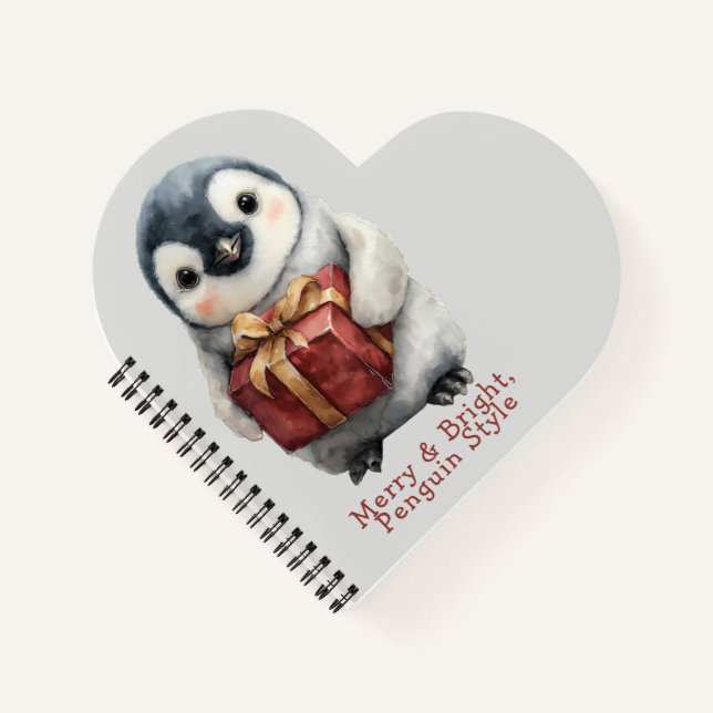 Merry & Bright Penguin Christmas Notebook (Front)