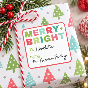 Merry & Bright Personalized Christmas Gift Square Sticker
