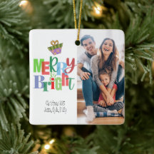 Merry & Bright Photo Ceramic Square Ornament