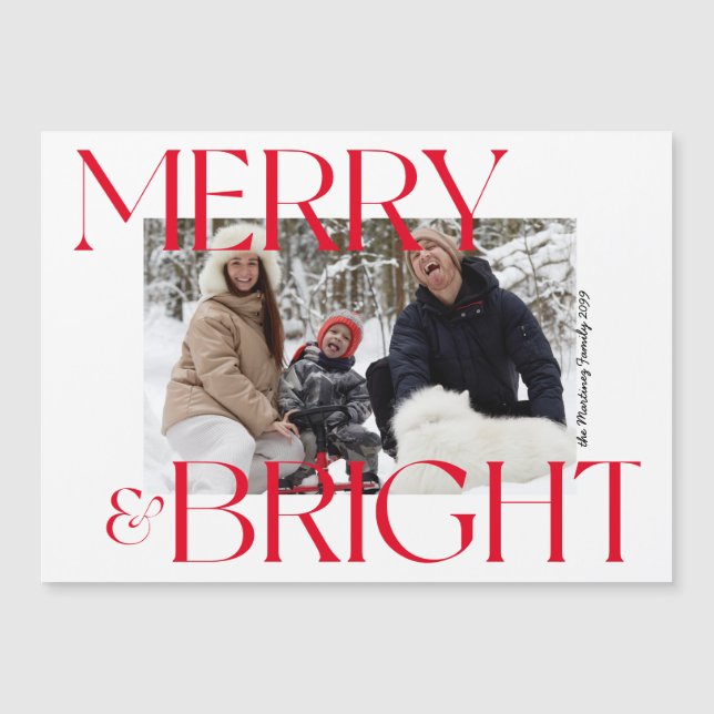 Merry & Bright Photo Christmas Magnetic Card (Front)