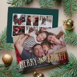 Merry & Bright   Photo Collage Back | Foil Holiday Card<br><div class="desc">Festive holiday photo card features your favourite horizontal or landscape oriented photo in full bleed,  with "merry and bright" overlaid in whimsical gold foil handwritten lettering. Personalize the front of the card with your names and the year,  and add six additional photos to the back in a collage layout.</div>