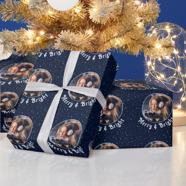 Merry & Bright Photo Gold Starlight Wrapping Paper (Holidays)