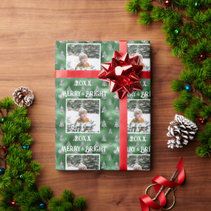 Merry & Bright Photo Metallic Glitter Wrapping Paper