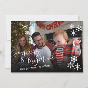 Merry & Bright, Photo, Snowflakes & Editable Colou Holiday Card