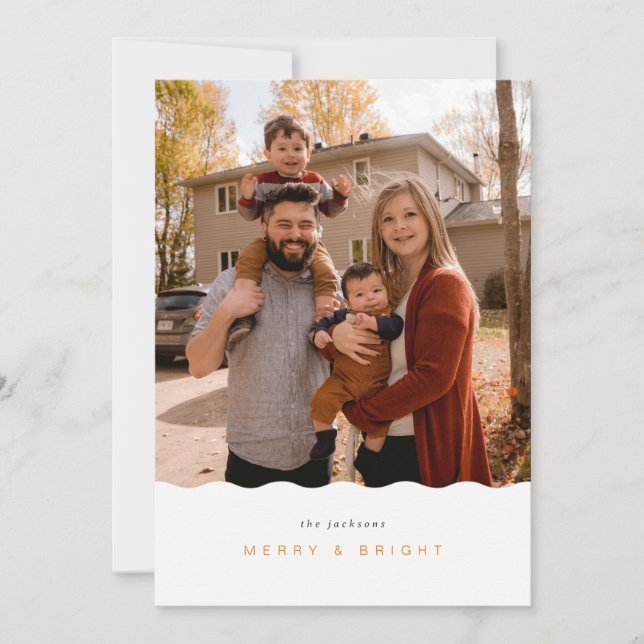 Merry & Bright Photocard with wavy frame Holiday Card (Front)