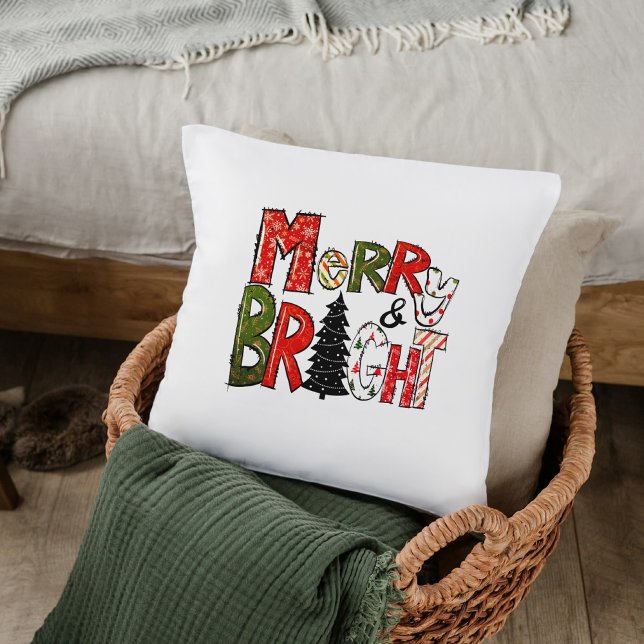Merry & Bright Pillow – Festive Letter Design (Creator Uploaded)
