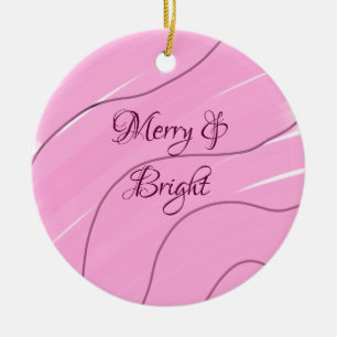 Merry & Bright pink curly doodle design girly mode Ceramic Ornament