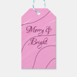 Merry & Bright pink curly doodle design girly mode Gift Tags
