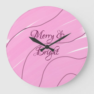 Merry & Bright pink curly doodle design girly mode Large Clock