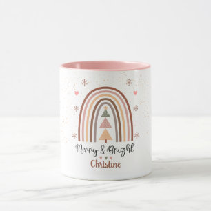 Merry & Bright Pink Peach Boho Rainbow Mug