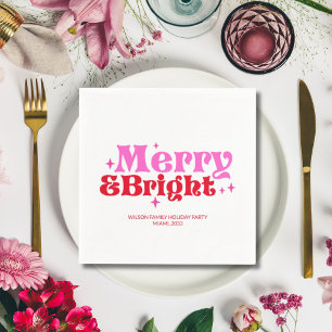 Merry & Bright Pink & Red Custom Christmas Napkin