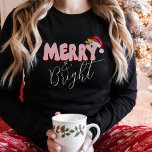 Merry Bright Pink Red Retro 80's Font Santa Hat T-Shirt<br><div class="desc">This cute,  girly Merry & Bright design was created using a fun modern script font and my hand lettered block font in a retro 80's style in pink and red.  It features my hand painted Santa hat with holly and berries.</div>