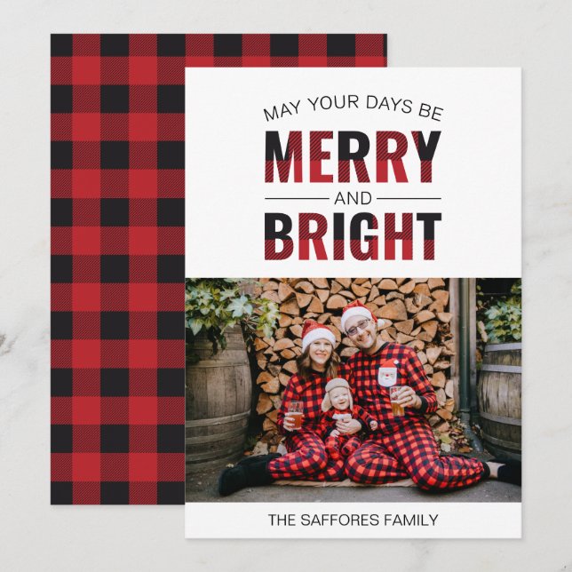 Merry & Bright Plaid Holiday Christmas Photo Card (Front/Back)