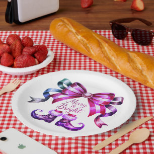 Merry & Bright Purple Christmas Paper Plates