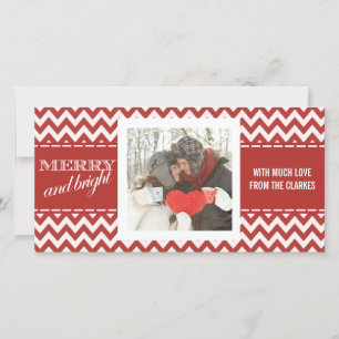 Merry & Bright  Red Chevron Photo Greeting Card