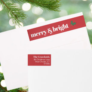 Merry & Bright Red Christmas Return Address Wrap Around Label