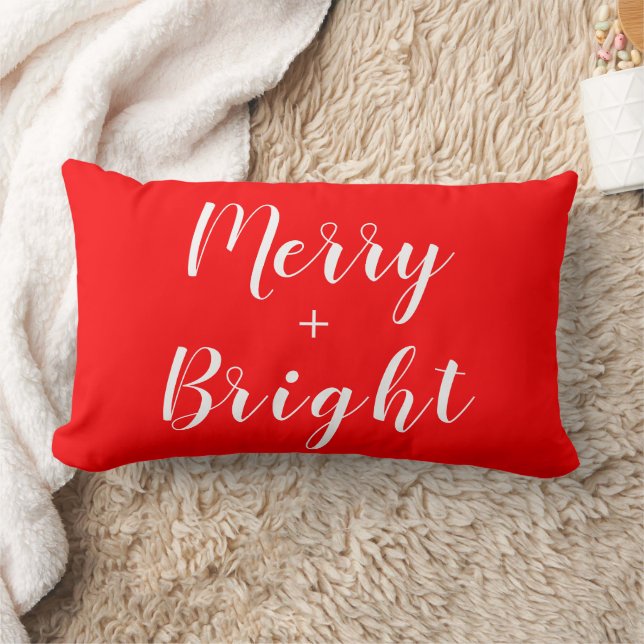 Merry + Bright Red Christmas Throw Pillow (Blanket)