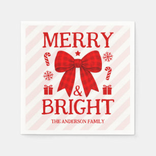 Merry & Bright Red Gingham Bow Christmas Napkin