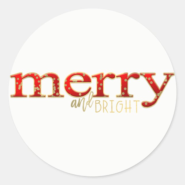 Merry & Bright Red Gold Holiday Christmas Favour Classic Round Sticker (Front)
