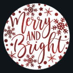 Merry & Bright Red Holiday Snowflakes Christmas Classic Round Sticker<br><div class="desc">The North Pole Sleigh Express Delivery Christmas Stickers</div>
