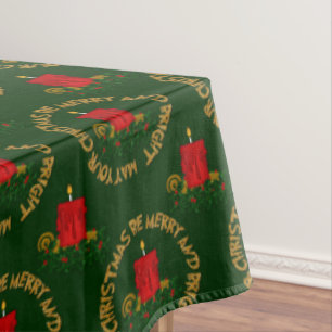 Merry-Bright, Red Xmas Candle-Tablecloth 60x104in Tablecloth