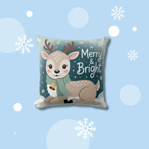 Merry & Bright Reindeer Christmas Throw Pillow