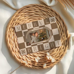Merry & Bright Retro Chequered Christmas Arch Phot Holiday Card
