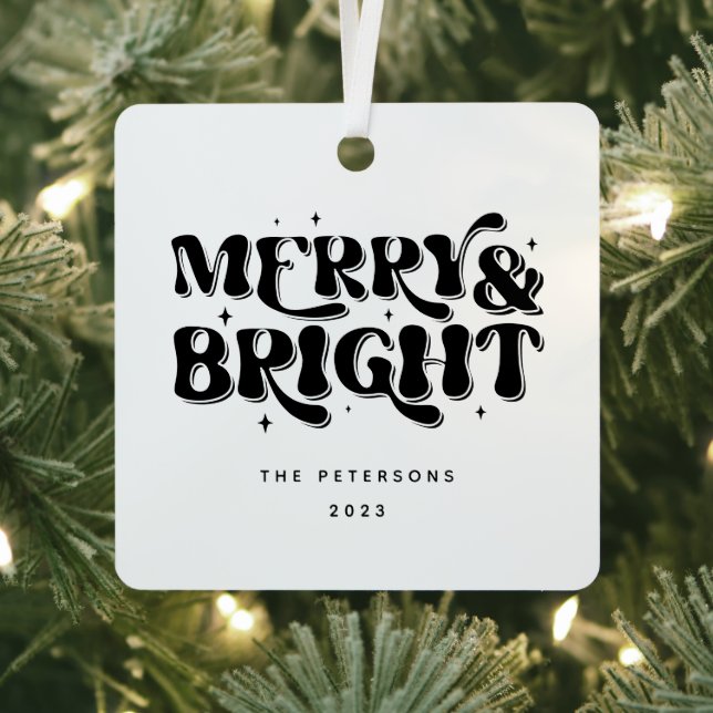Merry & Bright Retro Christmas Metal Ornament (Insitu)