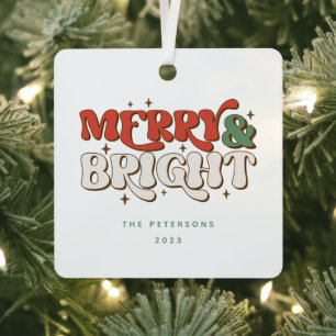 Merry & Bright Retro Christmas Metal Ornament