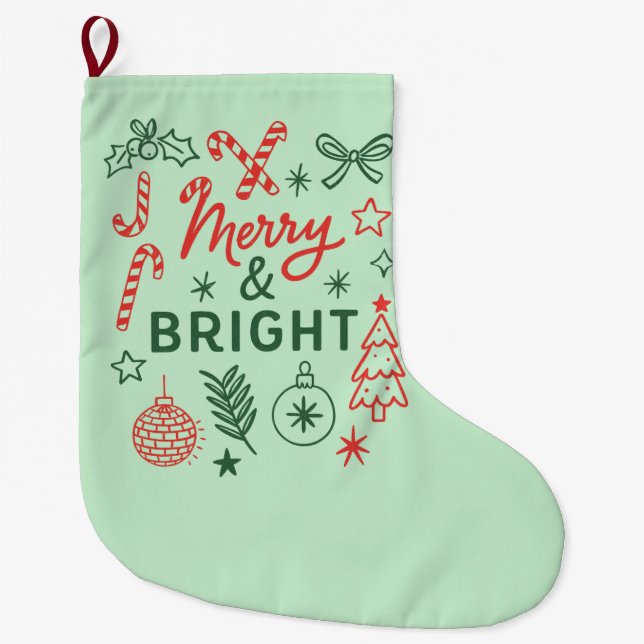 Merry & Bright Retro Christmas Stocking | Festive  (Front)