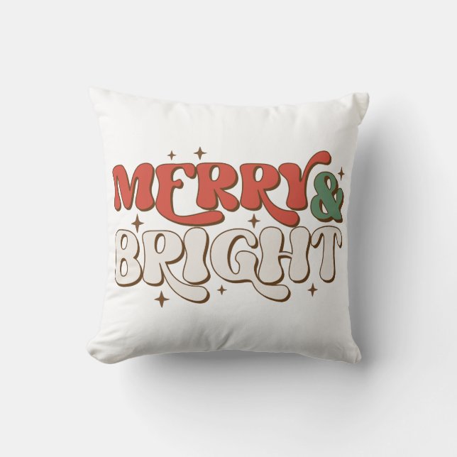 Merry & Bright Retro Christmas Throw Pillow (Front)