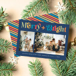 Merry & Bright Retro Colourful Two Photo Christmas Holiday Card<br><div class="desc">Merry & Bright Retro Colourful Two Photo Christmas Holiday Card</div>