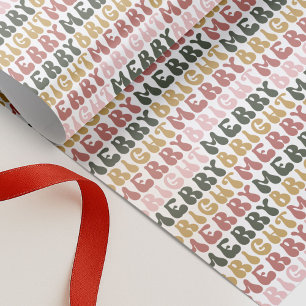 Merry & Bright Retro Colourful Typography Pattern Wrapping Paper